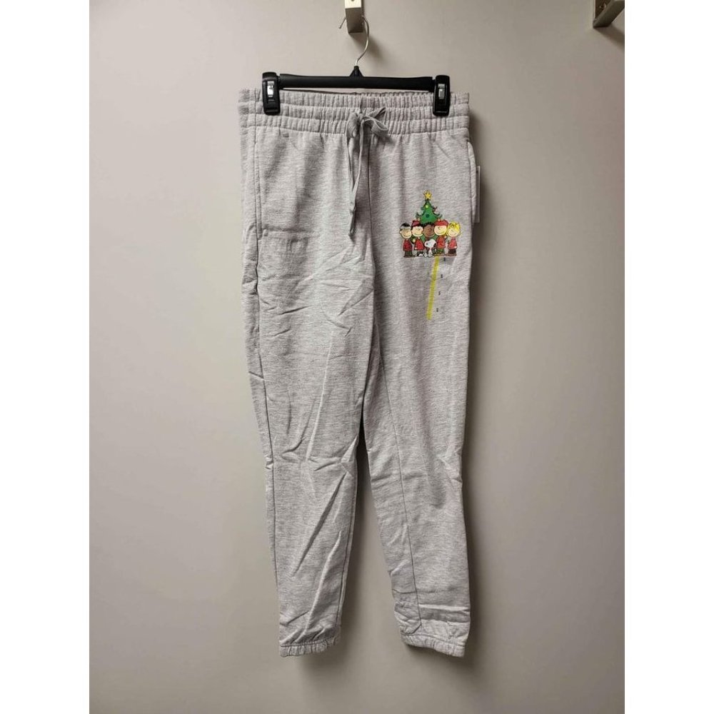 Adult Unisex Peanuts Family Holiday Graphic Jogger Pants - Light Gray Wash S